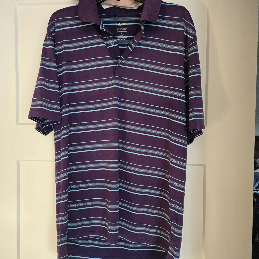 Adidas Purple and Blue Striped Polo Shirt